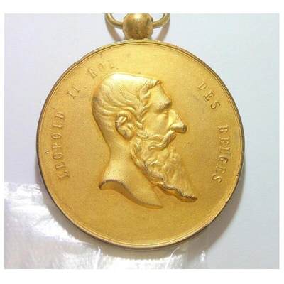 比利时1899年 利奥波德二世高浮雕精制大镀金章 55MM - 比利时1899年 利奥波德二世高浮雕精制大镀金章 55MM