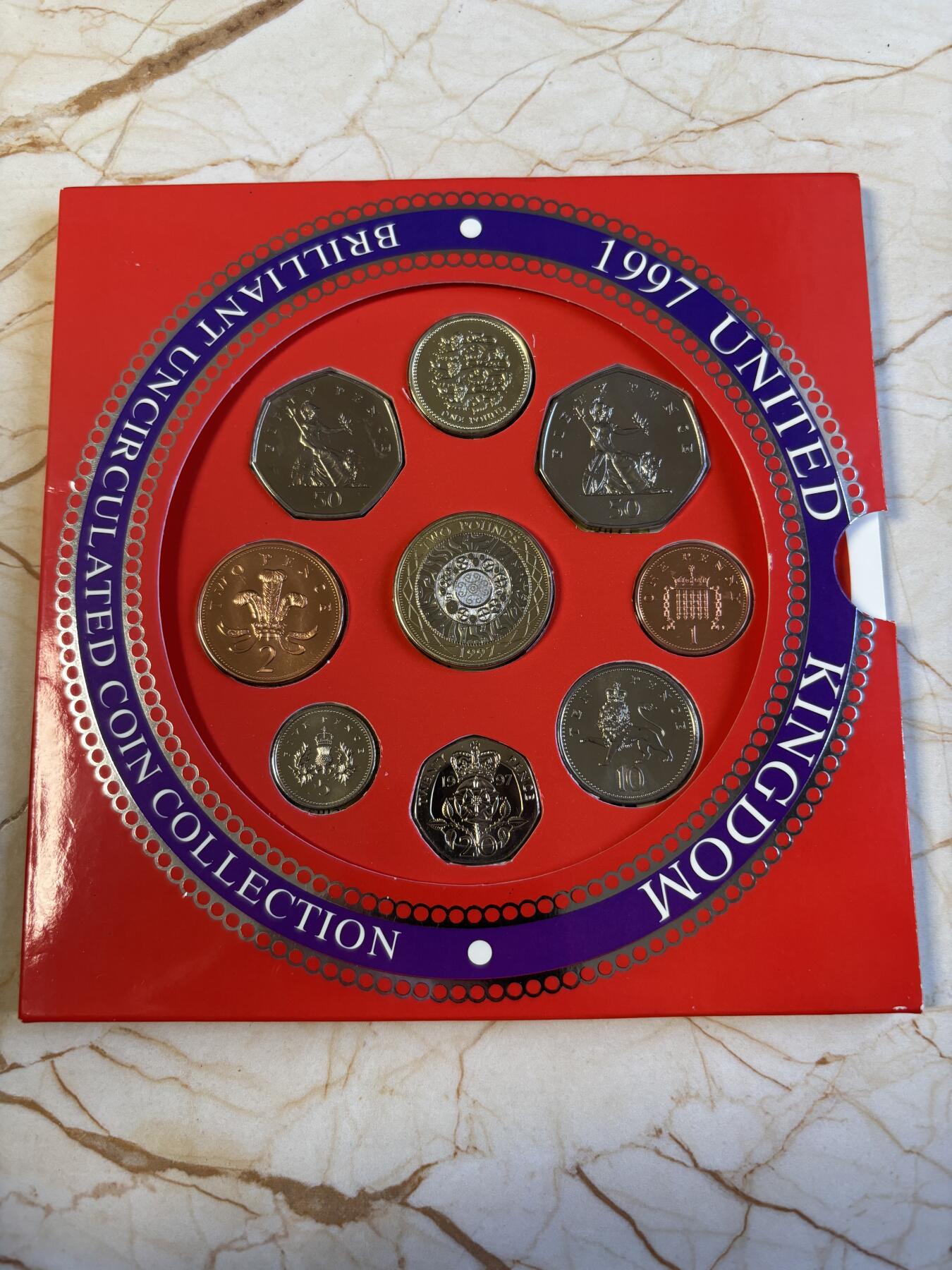 第181期拍卖 皇家造币厂卡册 英国1997年硬币9枚套币 1便士-2镑纪念币UNC一套