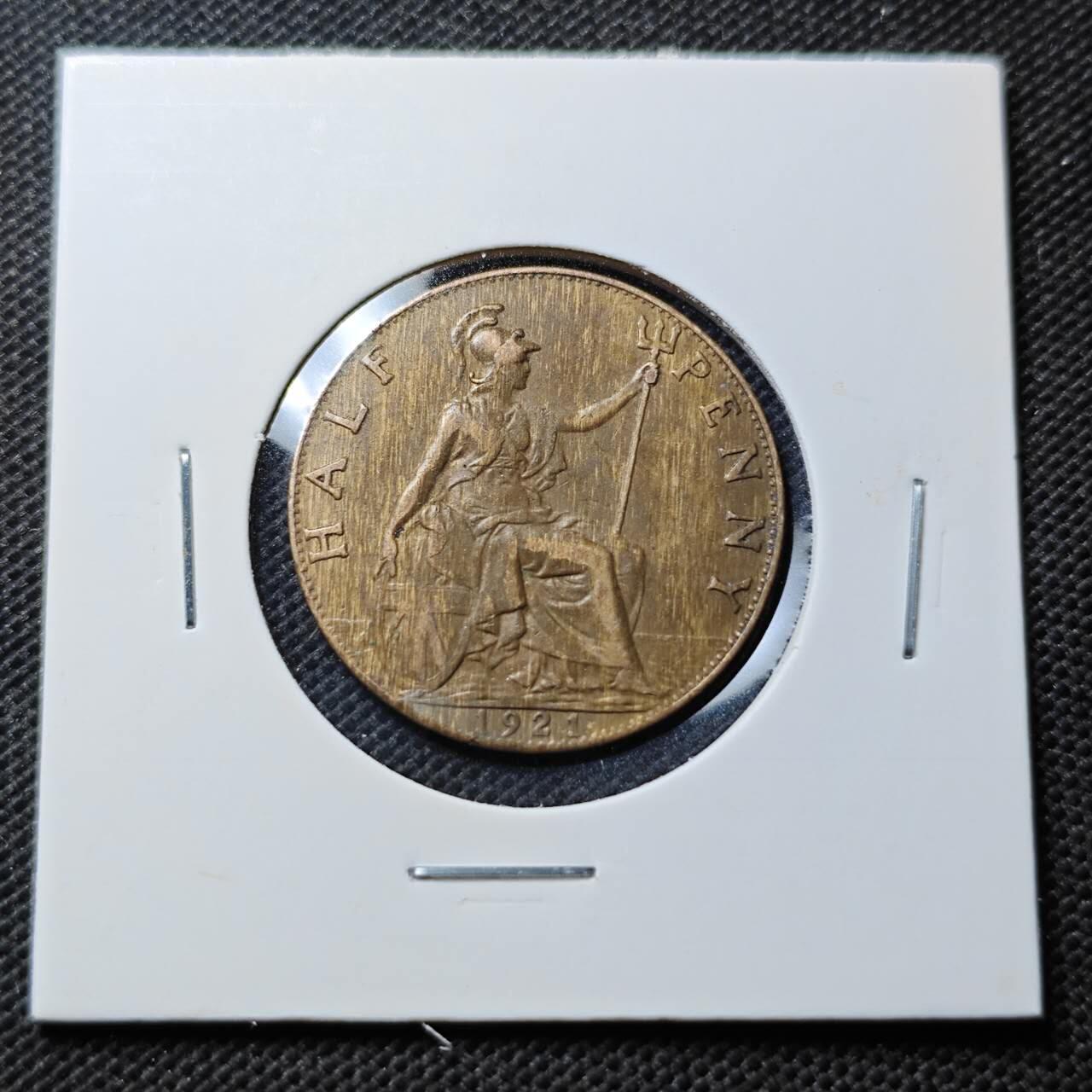 KK钱币收藏小铺  第369场  2月预留时间 周末发货  1921英国半便士铜币