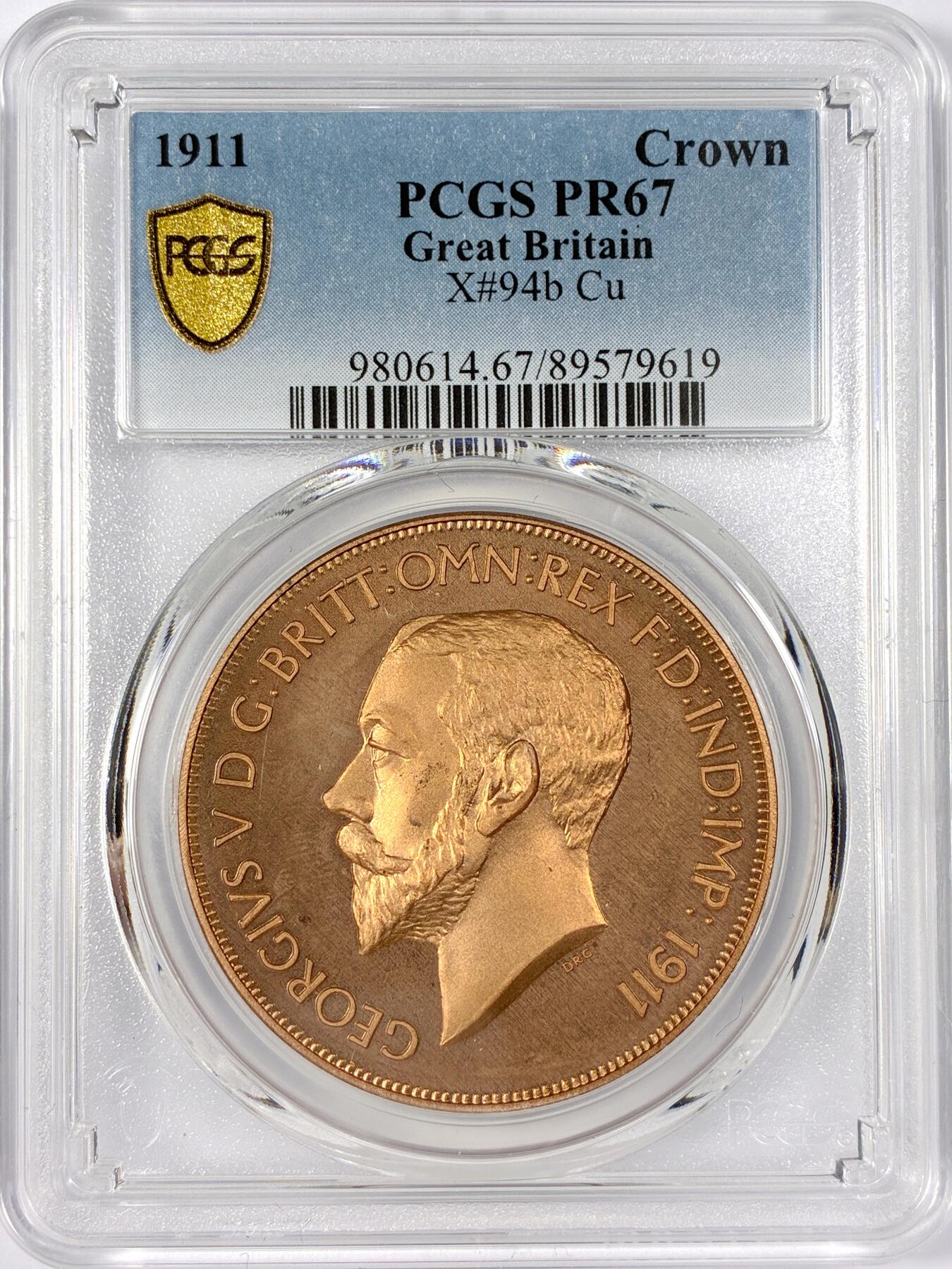 【雨安】【世界币章114期】2025-11-15 周六 19:30 保真 8秒倒数自动落锤 高效拍卖 [评级欧洲] Great Britain 英国 1克朗 1911年 乔治五世 X#94b 精制 PCGS-PR67