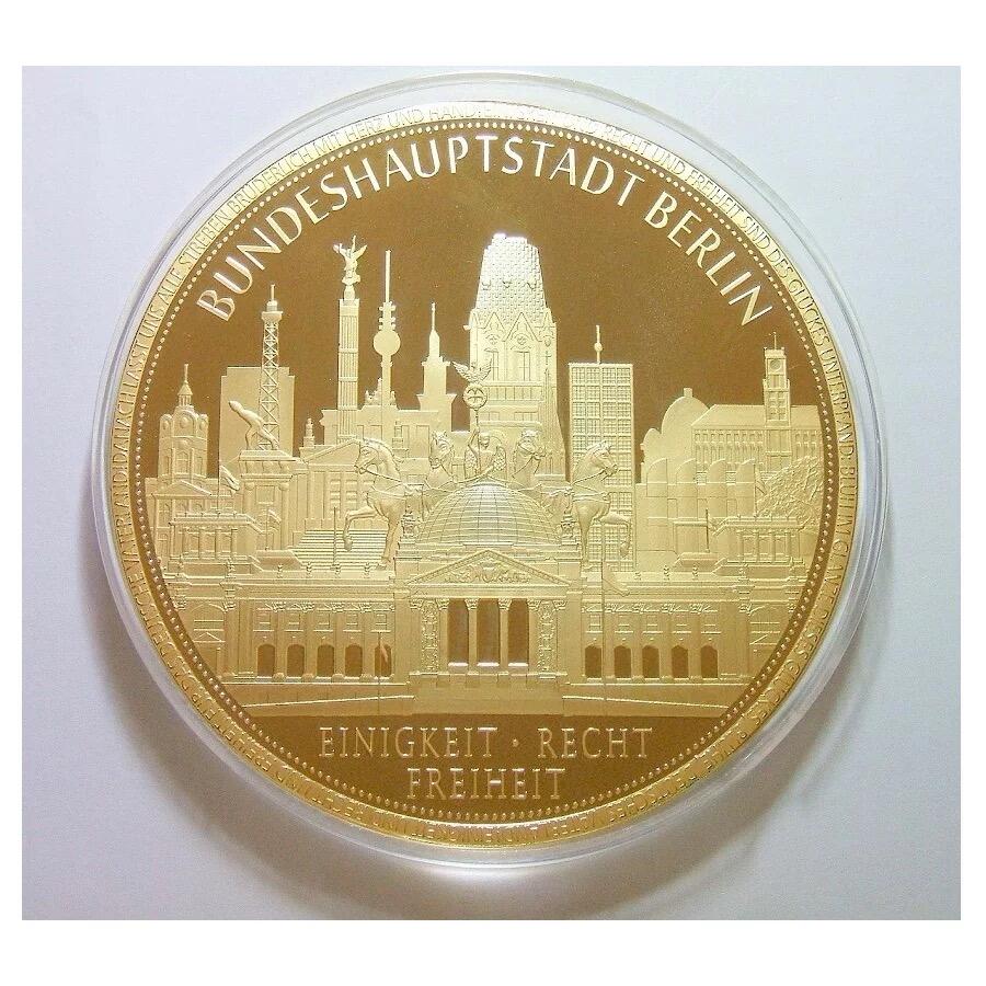 【艺术】法国艺术大章 勃兰登堡门+柏林各大地标建筑 高浮雕精制彩色巨型大镀金章 带证书 100MM 376克