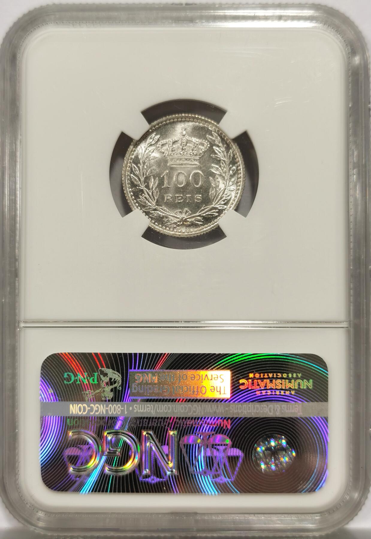 博洋堂世界钱币拍卖第146期（全场包邮） NGC MS65 葡萄牙1910年100R银币