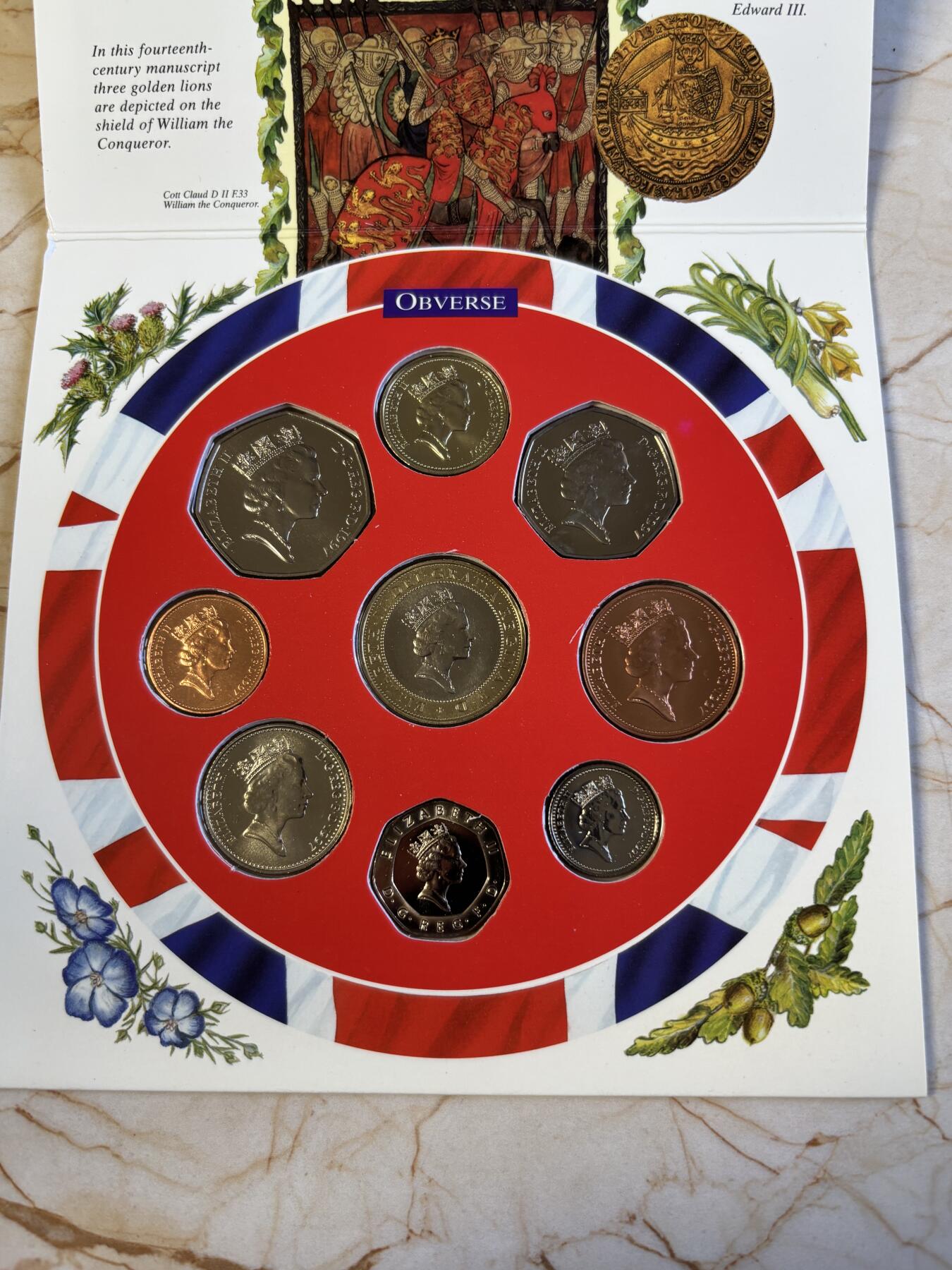 第181期拍卖 皇家造币厂卡册 英国1997年硬币9枚套币 1便士-2镑纪念币UNC一套