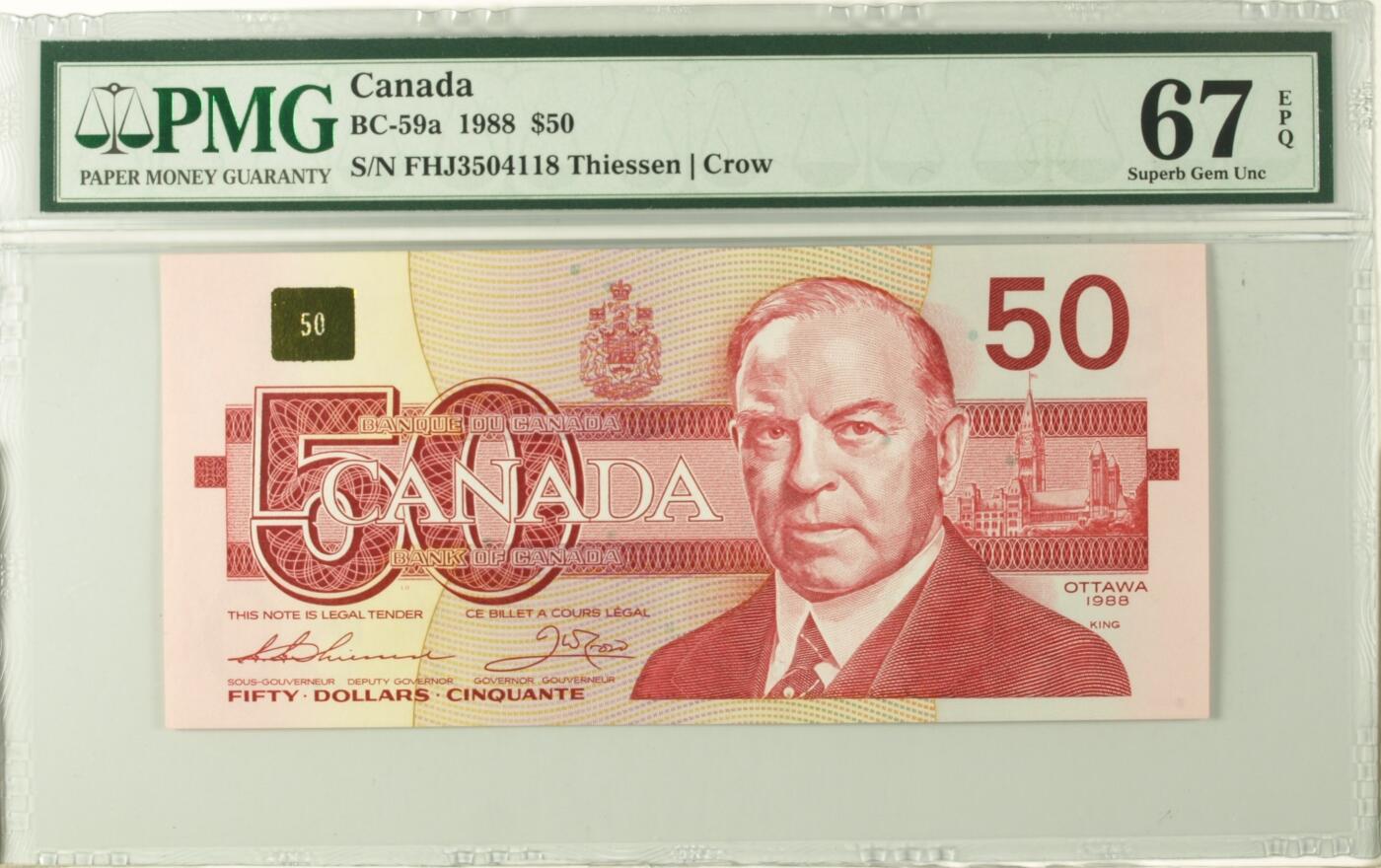【礼羽收藏】🌏世界钱币拍卖第112期 【a版】美洲，加拿大，1988年，50加币鸟版，PMG67