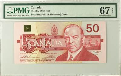 【礼羽收藏】🌏世界钱币拍卖第112期 - 【a版】美洲，加拿大，1988年，50加币鸟版，PMG67