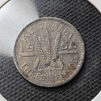 KK钱币收藏小铺  第369场  2月预留时间 周末发货 -  1950澳大利亚3便士银币