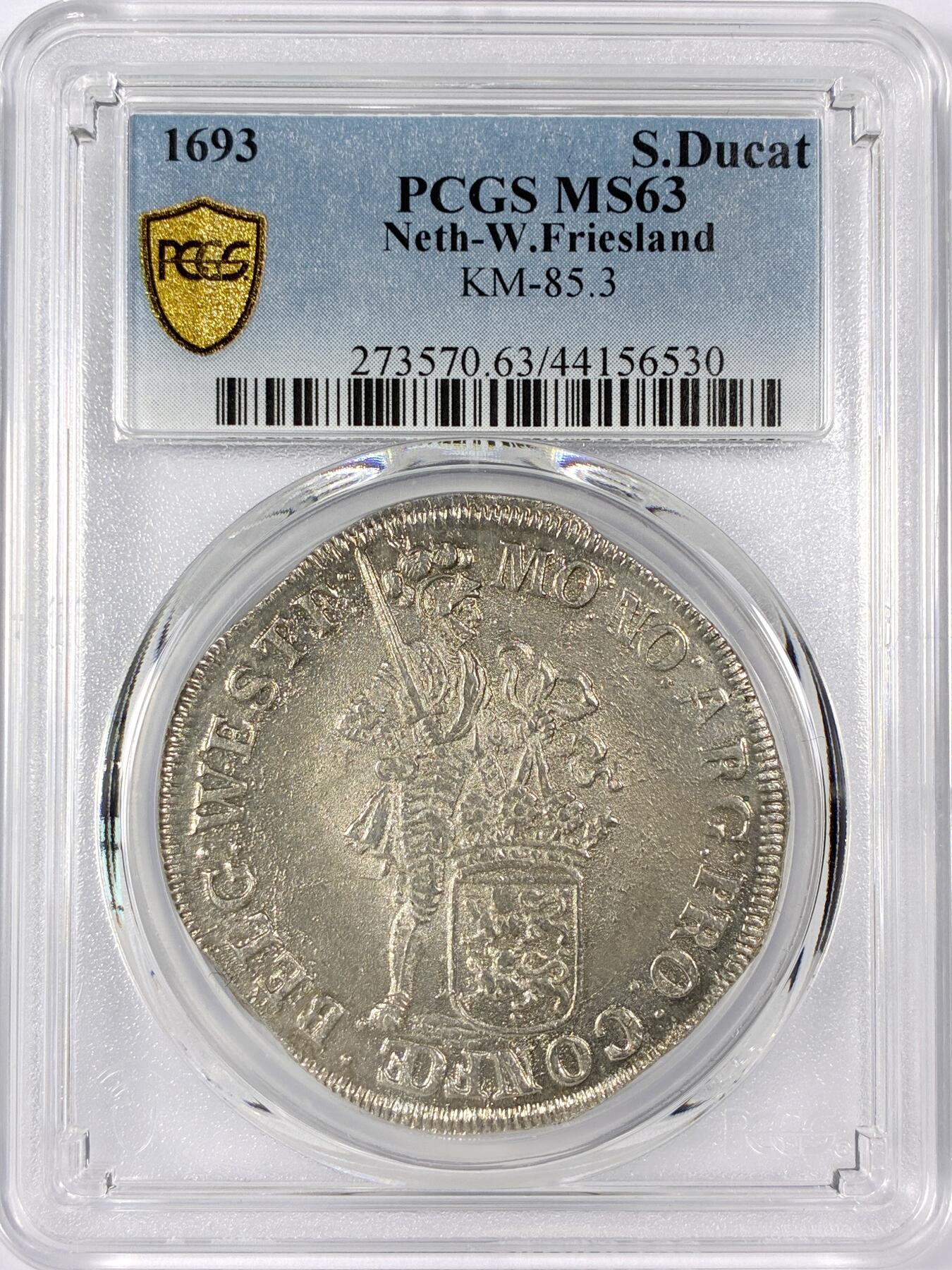 【雨安】【世界币章114期】2025-11-15 周六 19:30 保真 8秒倒数自动落锤 高效拍卖 [评级欧洲] Netherlands 荷兰 共和国 西弗里斯兰省 1杜卡特 1693年 PCGS-MS63