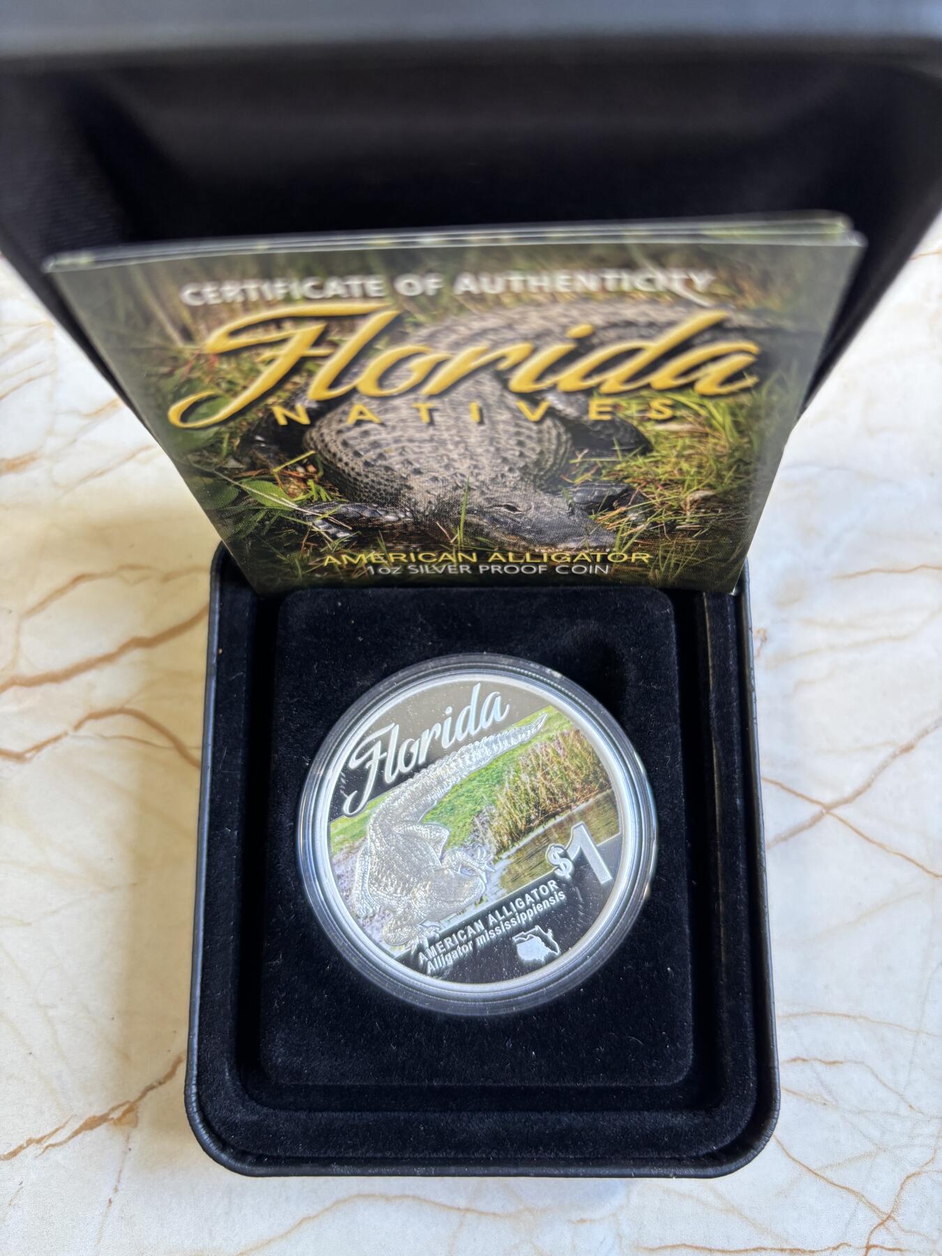 第181期拍卖 图瓦卢2014年动物鳄鱼1盎司纪念彩色纪念银币，999银，发行3500枚