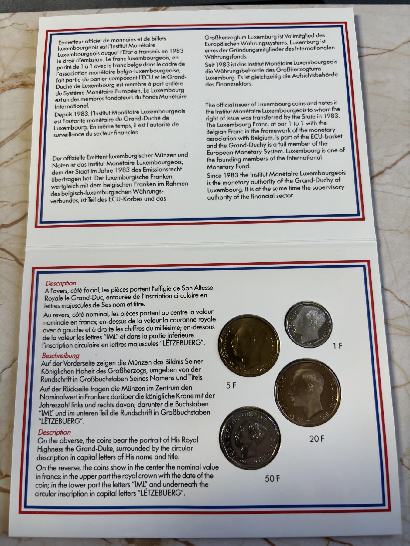 第181期拍卖 卢森堡1994年版纪念币4枚 官方装帧册