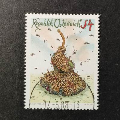 嘉禾收藏    【第377期】            无佣金、可寄存、满30元包邮 - 奥地利邮票，1986年奥地利现代艺术,瓦尔特·施默格纳的油画作品《溶解》雕刻版1全
