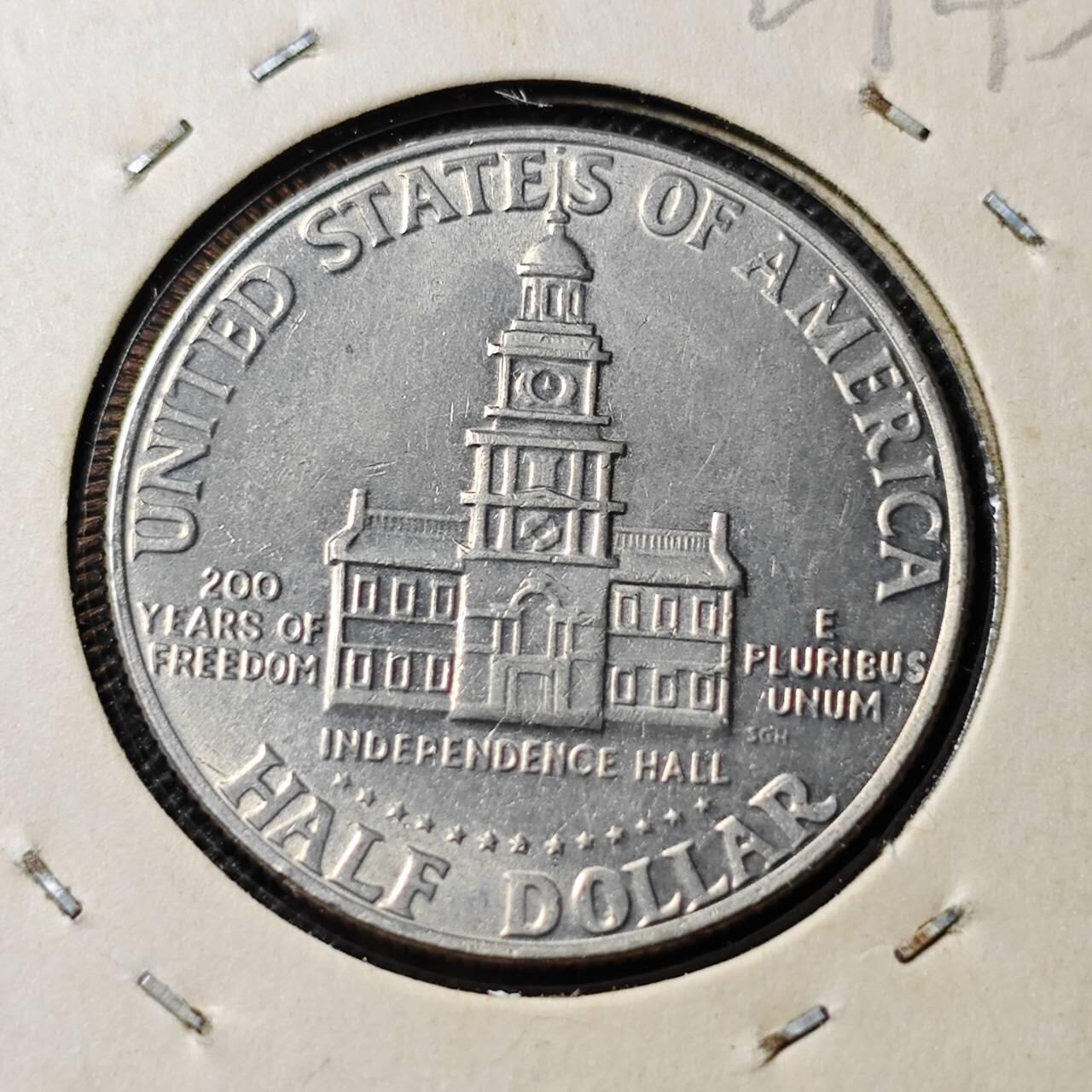 KK钱币收藏小铺  第369场  2月预留时间 周末发货  美国50分建国200周年 纪念币 好品