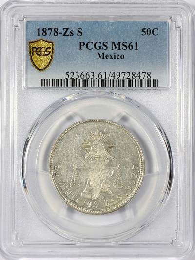 【雨安】【世界币章114期】2025-11-15 周六 19:30 保真 8秒倒数自动落锤 高效拍卖 - [评级美洲] Mexico 墨西哥 50分 (1869-1895) 天平鹰洋 1878年 PCGS-MS61