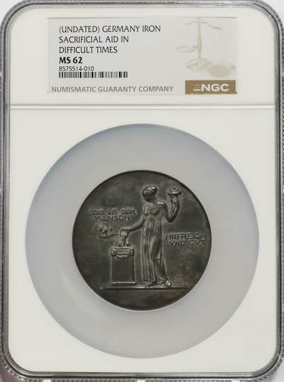 博洋堂世界钱币拍卖第146期（全场包邮） - NGC MS62 唯一冠军！德国1930年左右志愿者援助纪念铁质大章。60mm巨大铁饼质留存至今MS62极其稀有！正面是希望女神的援助，背面有个留白的国徽圈圈，是暗示即将主政的元首逆十字标吗？（众所周知兴登堡还在时不允许元首的工人党抬头）
