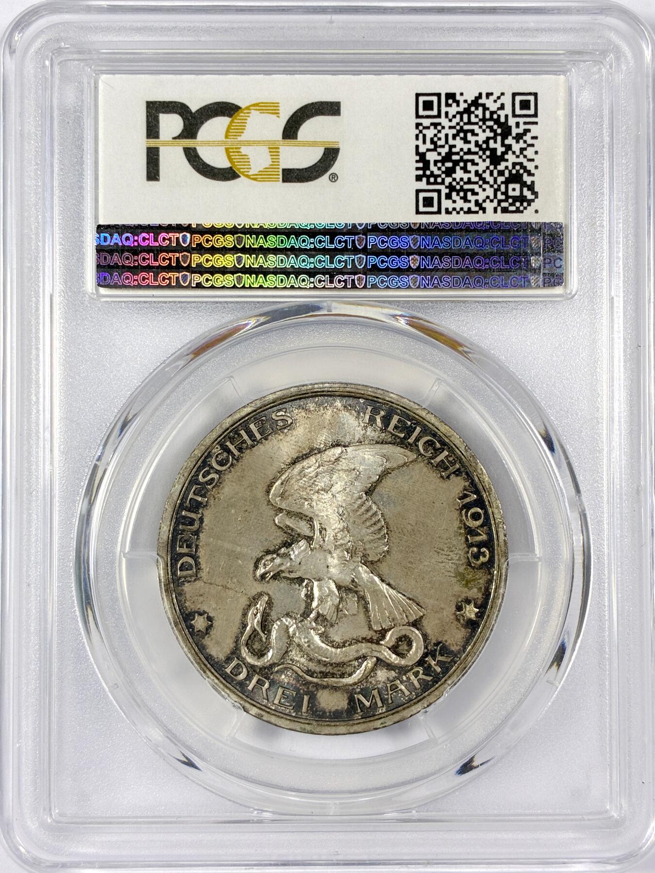 【雨安】【世界币章114期】2025-11-15 周六 19:30 保真 8秒倒数自动落锤 高效拍卖 [评级德国] Germany 德国 帝国 普鲁士 3马克 (1913) 普法战争 1913年 PCGS-MS67