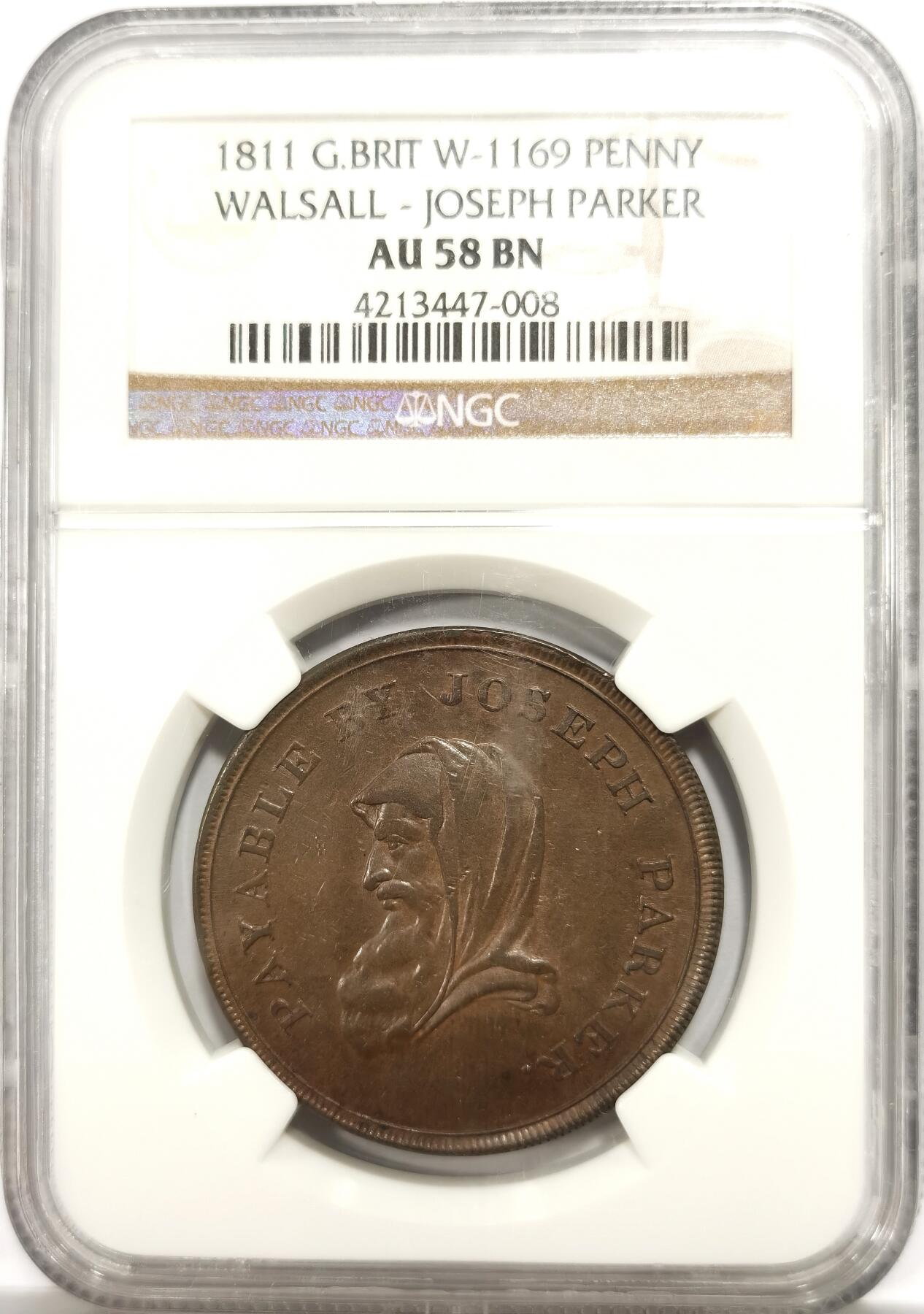 博洋堂世界钱币拍卖第146期（全场包邮） NGC AU58 英国1811年沃尔索尔1便士代用币TOKEN