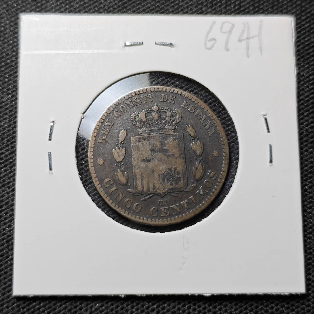 KK钱币收藏小铺  第369场  2月预留时间 周末发货  1879西班牙铜币