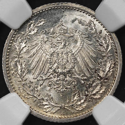 修遠堂世界钱币第九十三期 - NGC MS66 1916年德国1/2马克银币 A厂铭