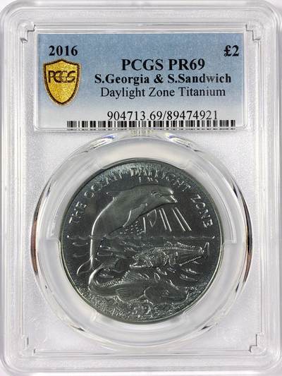 【雨安】【世界币章114期】2025-11-15 周六 19:30 保真 8秒倒数自动落锤 高效拍卖 - [评级现代] S.Georgia & S.Sandwich 南乔治亚岛和南桑威奇群岛 2镑 2016年 透光层 钛币 PCGS-PR69
