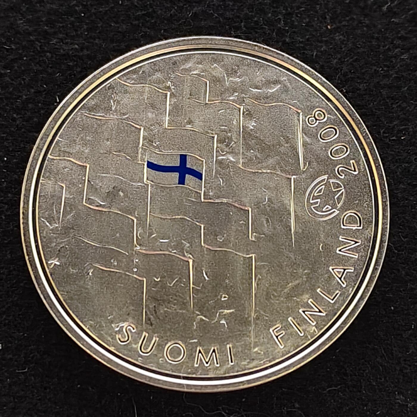 【全场包邮】纯粹捡漏拍477场（免费代拍第14场）调整中 芬兰2008年10欧元芬兰国旗90周年彩色精制纪念银币