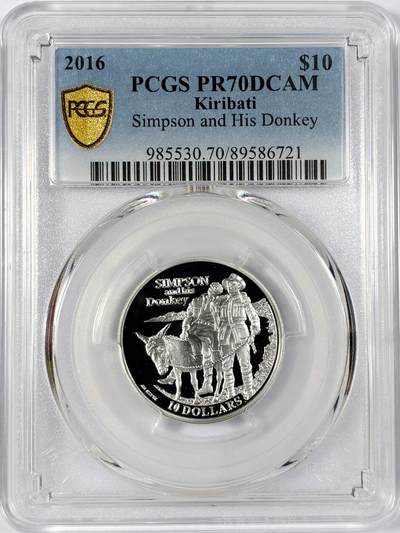 【雨安】【世界币章114期】2025-11-15 周六 19:30 保真 8秒倒数自动落锤 高效拍卖 - [评级现代] Kiribati 基里巴斯 10元 2016年 辛普森和他的驴 PCGS-PR70DCAM