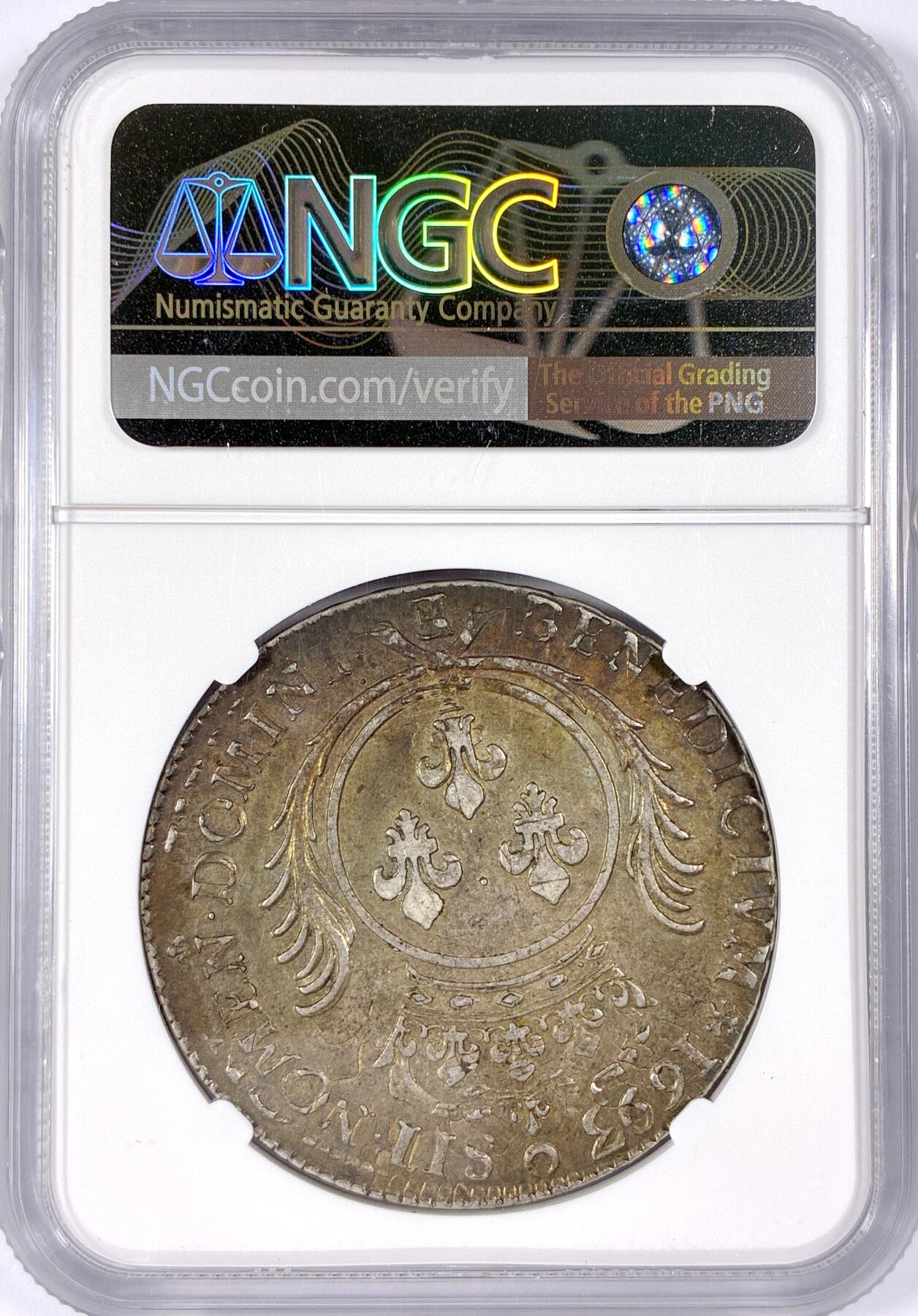 【雨安】【世界币章114期】2025-11-15 周六 19:30 保真 8秒倒数自动落锤 高效拍卖 [评级法国] France 法国 1埃居 KM#0298 (1693-1701) 路易十四 皇冠圆形纹章棕榈枝 1693年 NGC-AU58