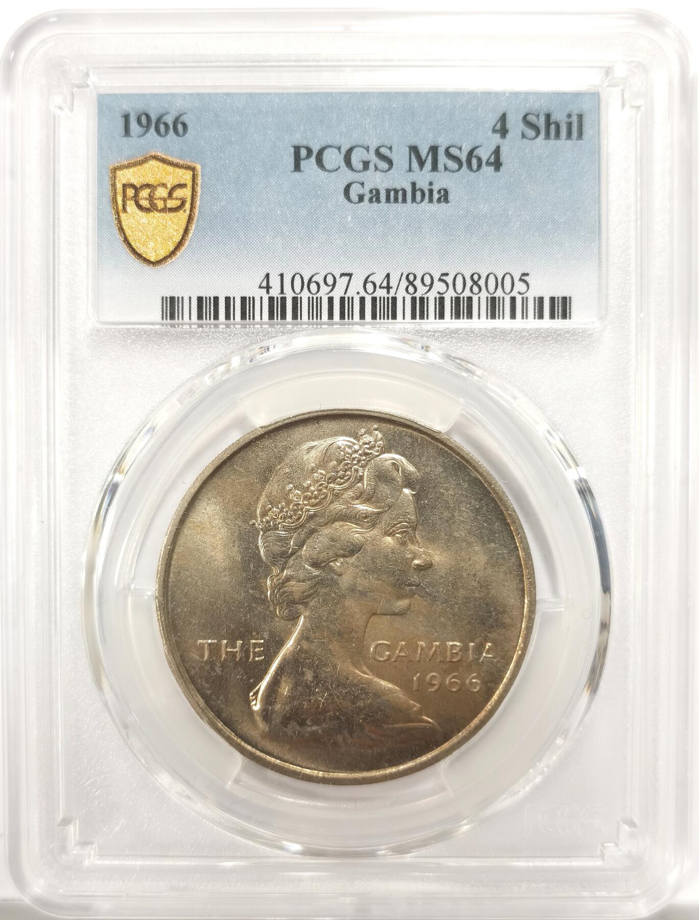 博洋堂世界钱币拍卖第146期（全场包邮） PCGS MS64 冈比亚1966年4先令大鳄鱼 热门品种 两面转光 卷拆品相 少见好品