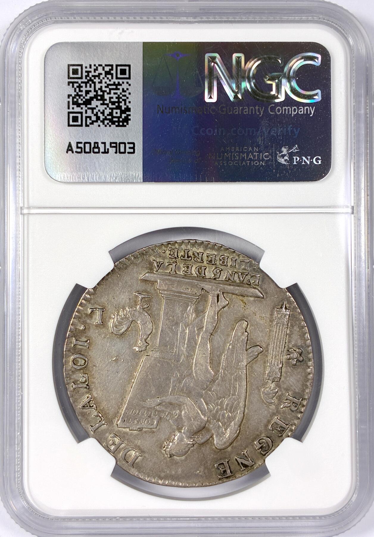 【雨安】【世界币章114期】2025-11-15 周六 19:30 保真 8秒倒数自动落锤 高效拍卖 [评级法国] France 法国 1埃居 KM#0615 DAV-1335 路易十六 天使埃居 1793年 NGC-AU