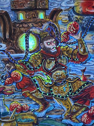 白泽拍卖卡牌手绘专场第28期（细雨生寒、寻梅闻香） 2024 多吉手绘卡 齐天大圣 特效  多吉亲签 卡砖封装