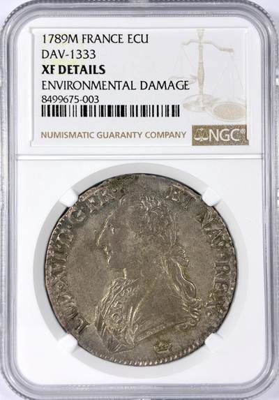 【雨安】【世界币章114期】2025-11-15 周六 19:30 保真 8秒倒数自动落锤 高效拍卖 - [评级法国] France 法国 1埃居 KM#0564 DAV-1333 路易十六 1789年 NGC-XF