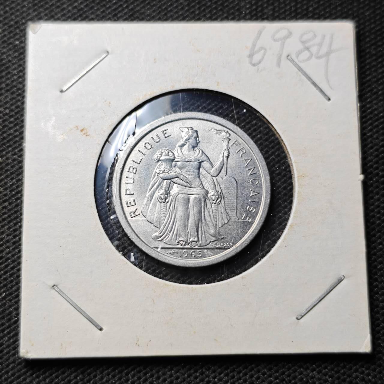 KK钱币收藏小铺  第369场  2月预留时间 周末发货  1965法属波利尼西亚1法郎 好品