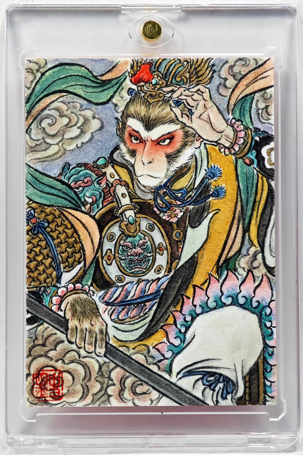 白泽拍卖卡牌手绘专场第28期（细雨生寒、寻梅闻香） 2025 史墨手绘卡 齐天大圣 特效  史墨背简绘 卡砖封装