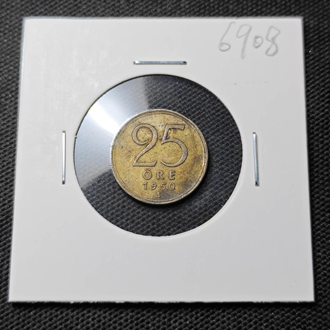 KK钱币收藏小铺  第369场  2月预留时间 周末发货  1950瑞典25欧尔银币