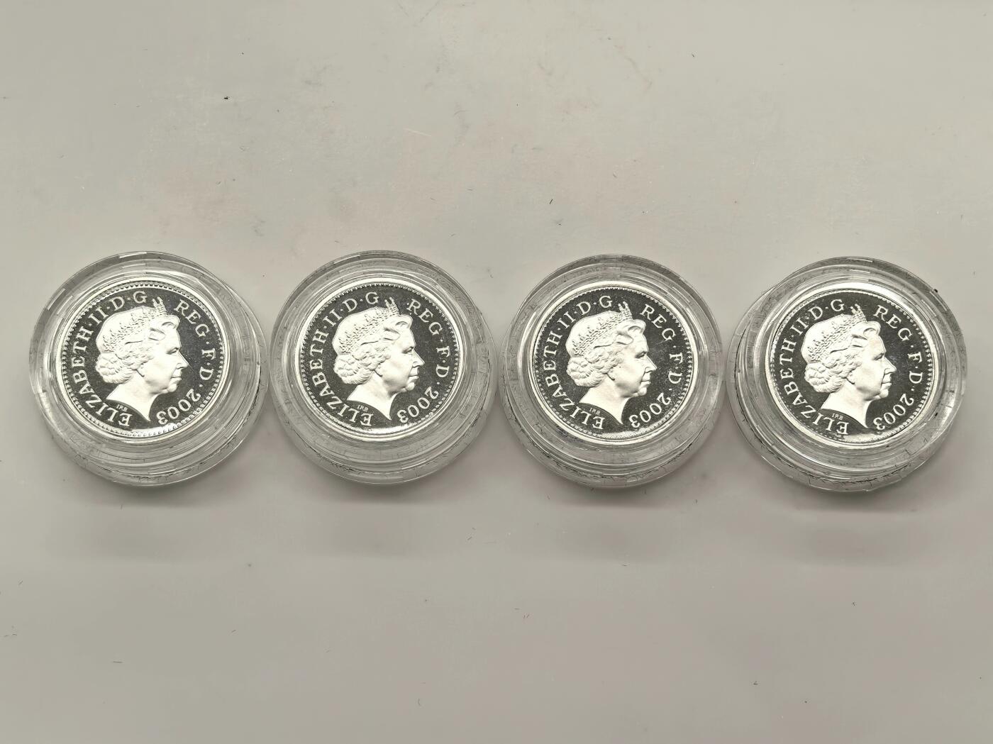 博洋堂世界钱币拍卖第146期（全场包邮） 英国2003年1镑精制银币4枚套装原盒证书