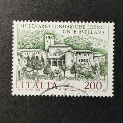 嘉禾收藏    【第377期】            无佣金、可寄存、满30元包邮 - 意大利邮票，1980年丰泰阿韦拉纳修道院建院1000周年建筑邮票雕刻版1全