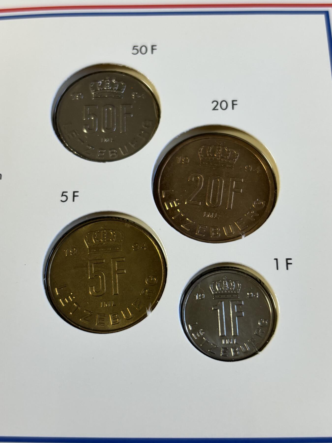 第181期拍卖 卢森堡1994年版纪念币4枚 官方装帧册