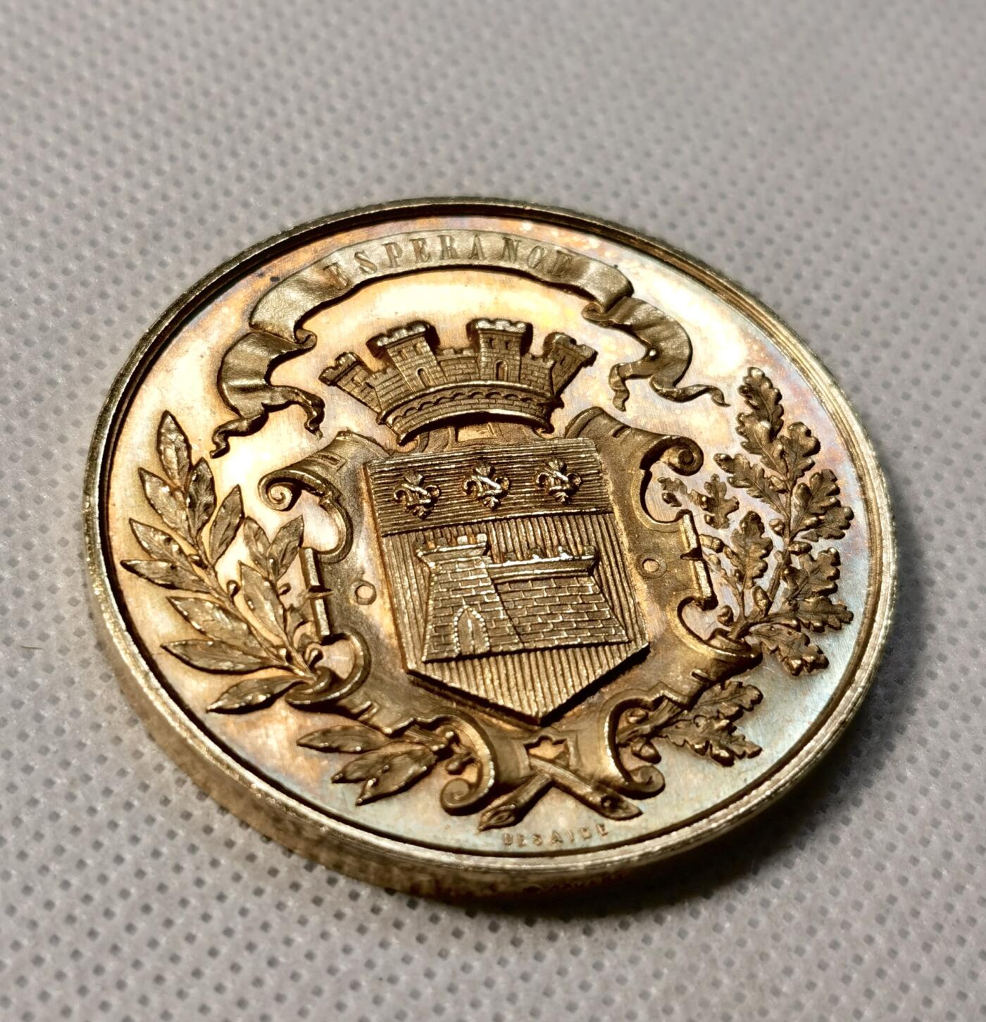 甄臻铺-世界币章拍卖（第39期）送拍享返佣金等优惠多多 法国维勒弗朗什及博若华地区农业大银章，银镀金，丰饶角1级 95%Ag   46mm 3.7mm 49g