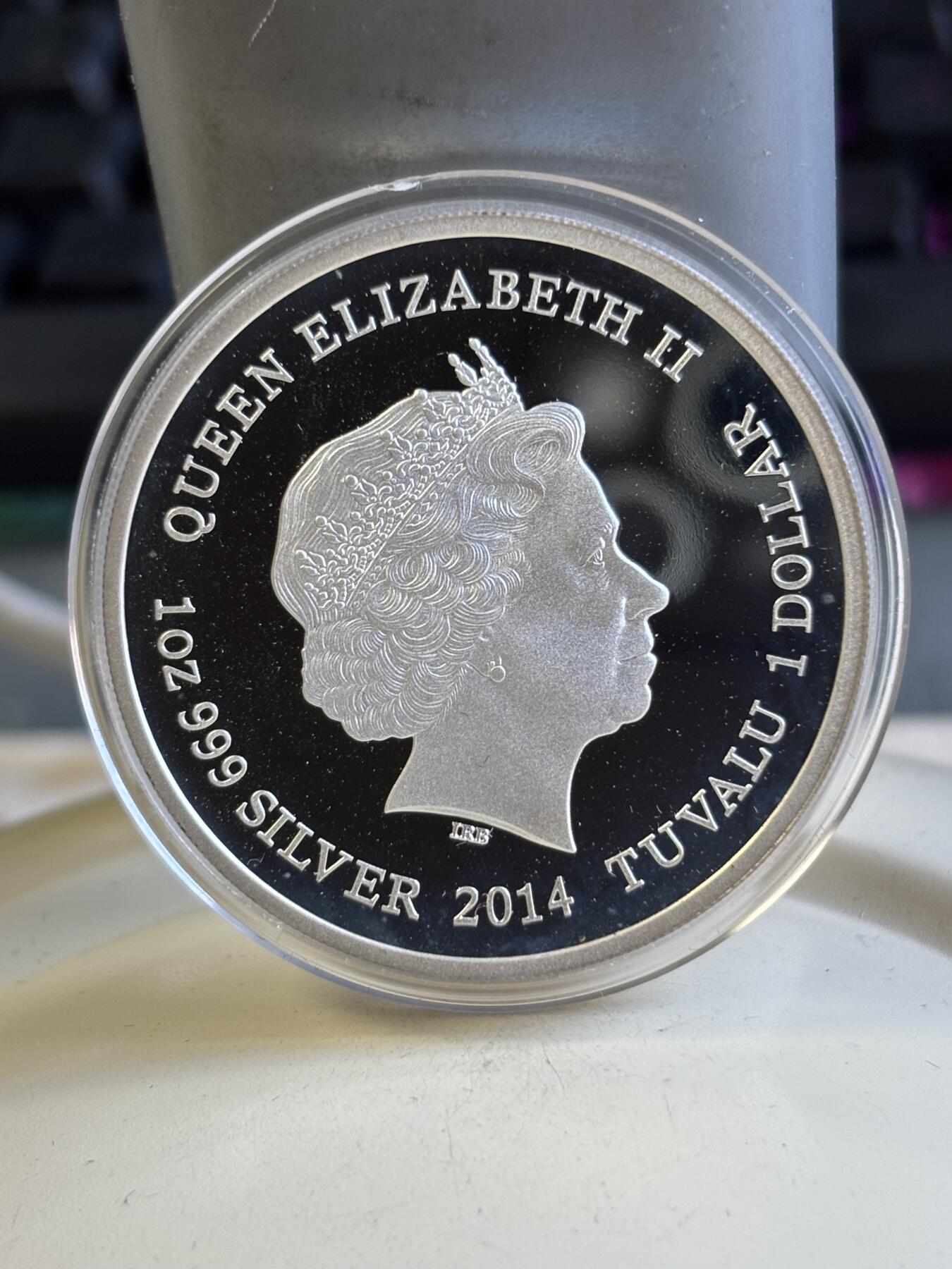 第181期拍卖 图瓦卢2014年危险动物系列棘手魔鬼蜥蜴彩色纪念银币，1盎司，999银，发行量5000枚