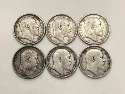 博洋堂世界钱币拍卖第146期（全场包邮） - 英属印度1907年爱德华七世1卢比银币6枚一组