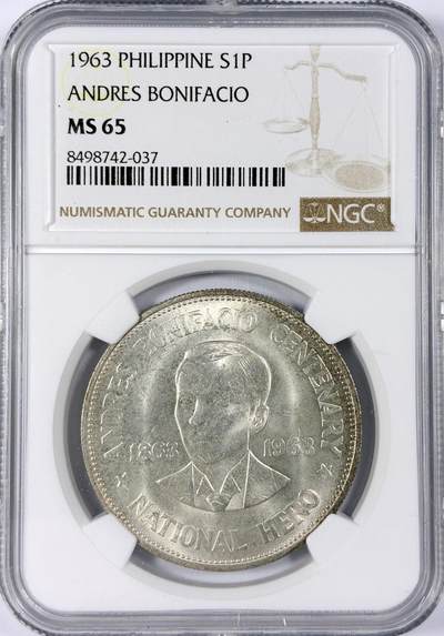 【雨安】【世界币章114期】2025-11-15 周六 19:30 保真 8秒倒数自动落锤 高效拍卖 - [评级亚洲] Philippines 菲律宾 1比索 1963年 NGC-MS65