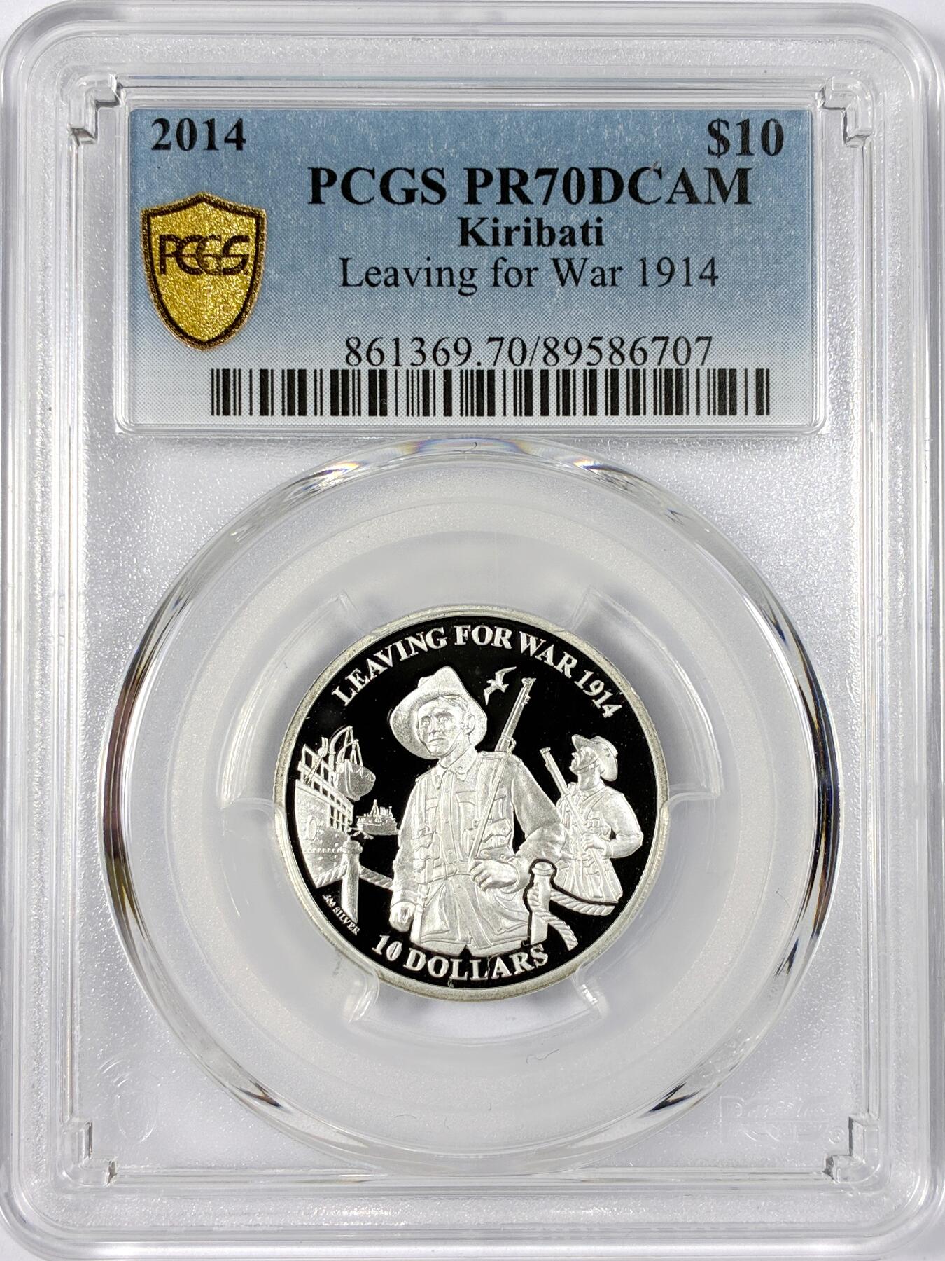 【雨安】【世界币章114期】2025-11-15 周六 19:30 保真 8秒倒数自动落锤 高效拍卖 [评级现代] Kiribati 基里巴斯 10元 2014年 1914年出征 PCGS-PR70DCAM