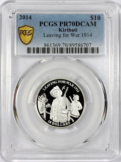 【雨安】【世界币章114期】2025-11-15 周六 19:30 保真 8秒倒数自动落锤 高效拍卖 - [评级现代] Kiribati 基里巴斯 10元 2014年 1914年出征 PCGS-PR70DCAM