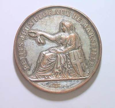 法国1900年前后 女神坐像高浮雕精制大镀银章 42MM - 法国1900年前后 女神坐像高浮雕精制大镀银章 42MM