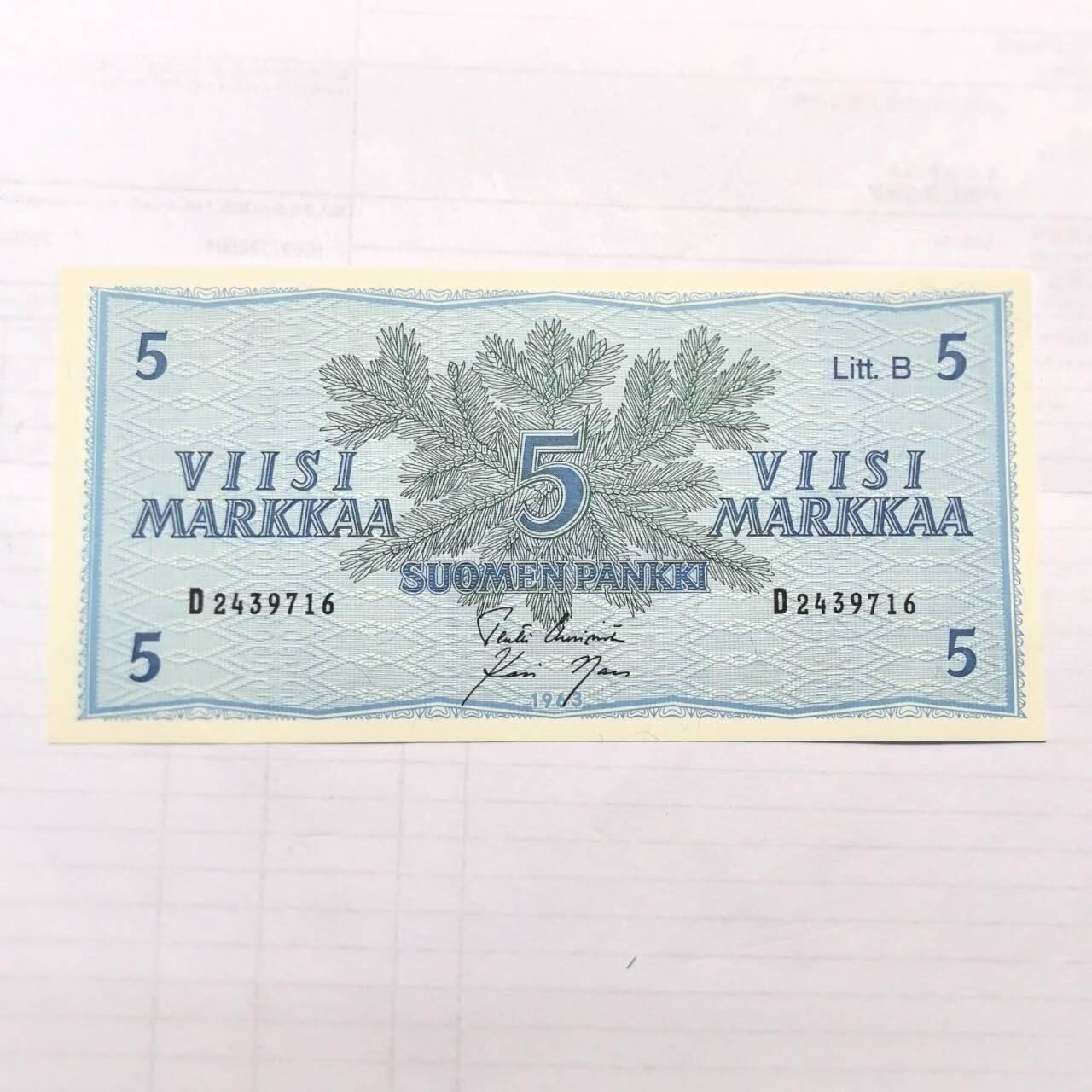 各国外币第99期 品种好部分全新 芬兰5马克 全新