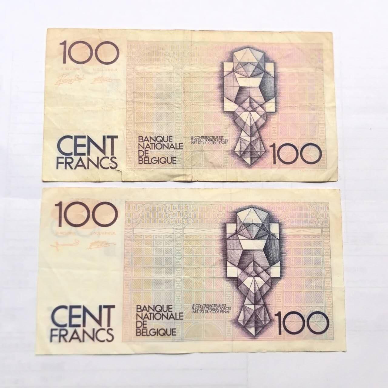 各国外币第99期 品种好部分全新 比利时100法郎 二张