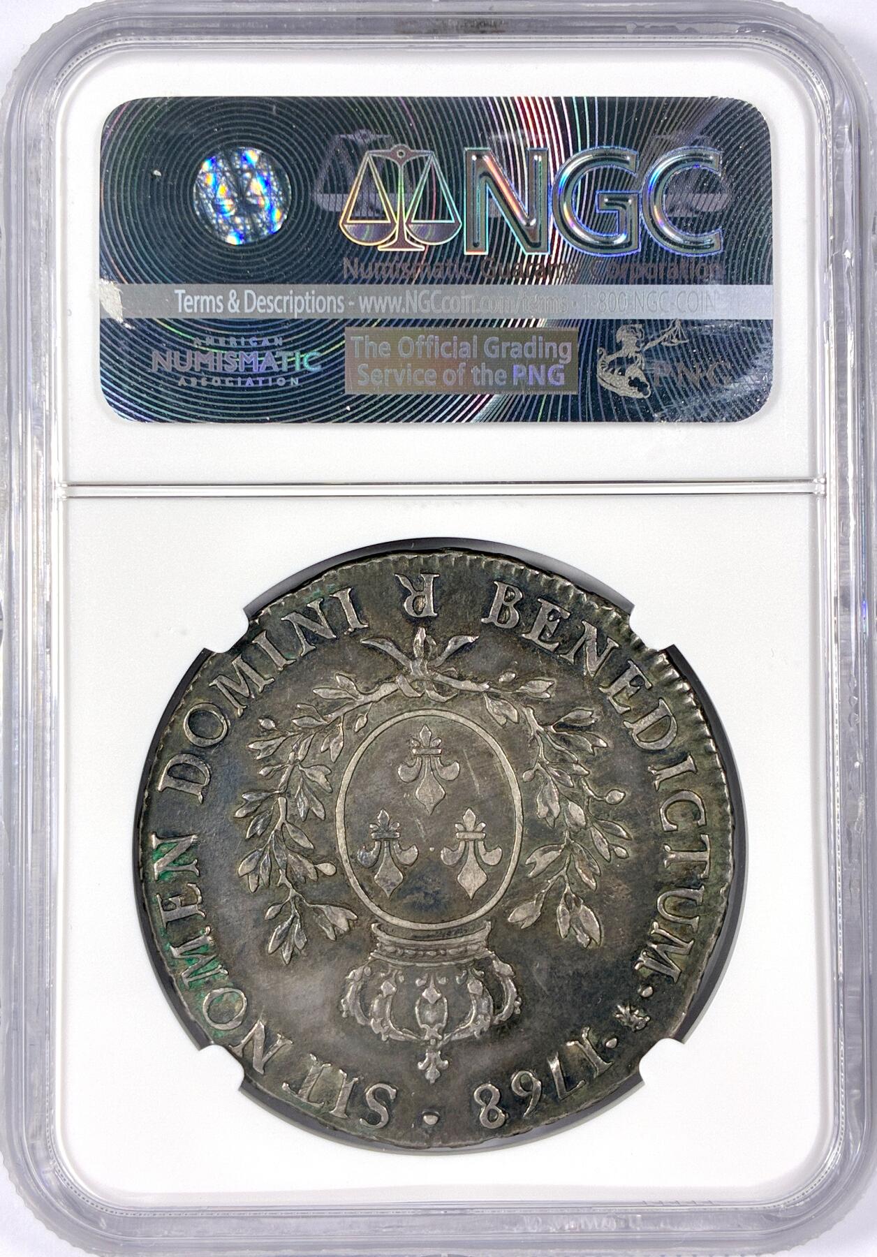 【雨安】【世界币章114期】2025-11-15 周六 19:30 保真 8秒倒数自动落锤 高效拍卖 [评级法国] France 法国 1埃居 KM#0512 (1740-1772) 路易十五 中年版 1768/7年 NGC-XF45 稀少骑年