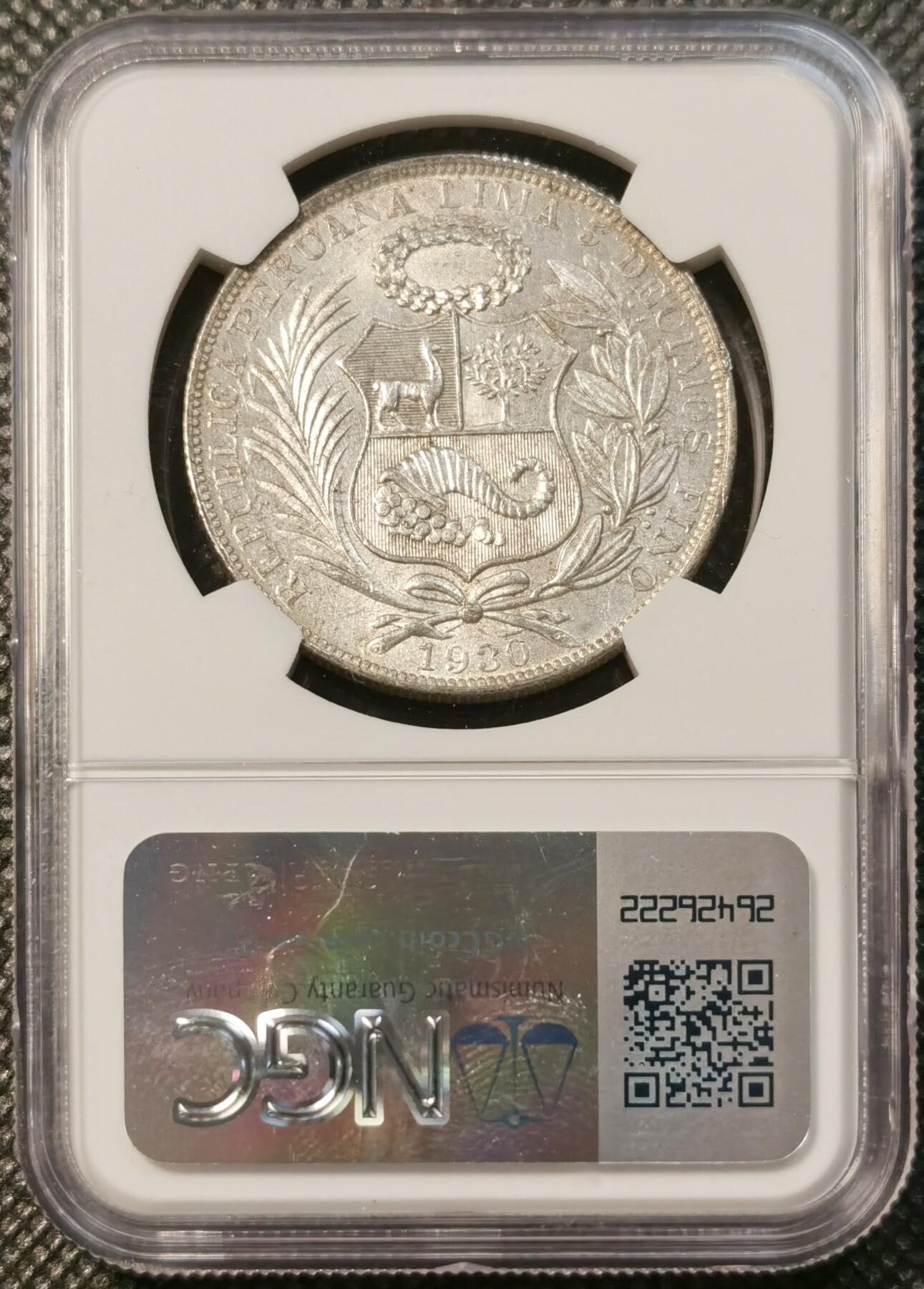 甄臻铺-世界币章拍卖（第39期）送拍享返佣金等优惠多多 NGC-UNCD 1930年秘鲁索尔坐人女神，转光好看