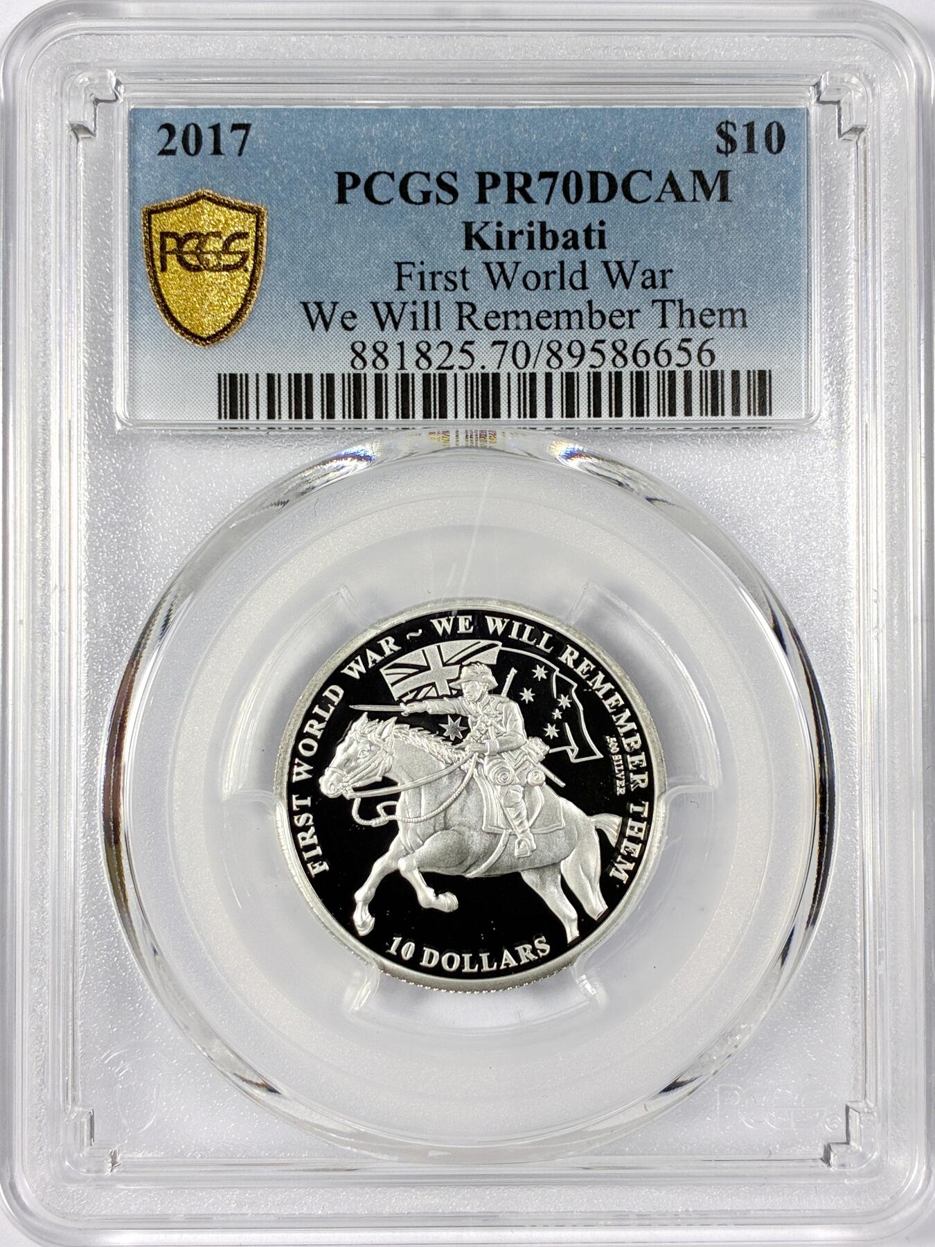 【雨安】【世界币章114期】2025-11-15 周六 19:30 保真 8秒倒数自动落锤 高效拍卖 [评级现代] Kiribati 基里巴斯 10元 2017年 第一次世界大战我们会记住他们 PCGS-PR70DCAM