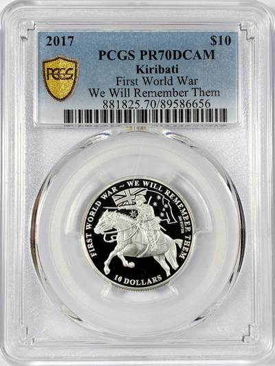【雨安】【世界币章114期】2025-11-15 周六 19:30 保真 8秒倒数自动落锤 高效拍卖 - [评级现代] Kiribati 基里巴斯 10元 2017年 第一次世界大战我们会记住他们 PCGS-PR70DCAM