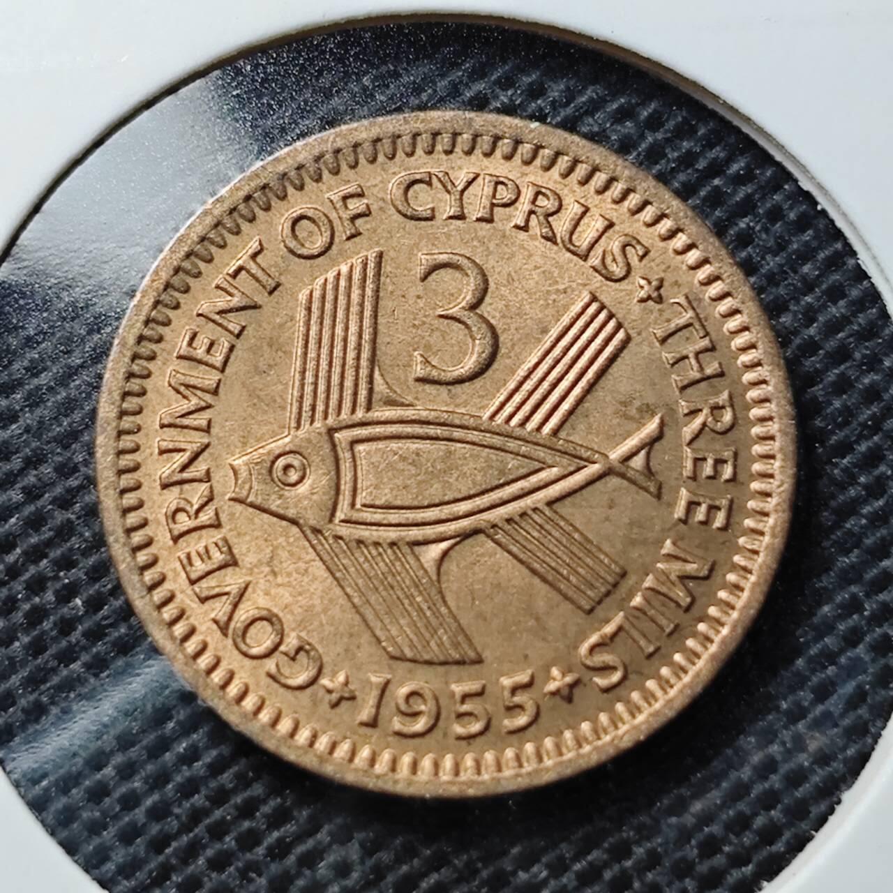 KK钱币收藏小铺  第369场  2月预留时间 周末发货  1955塞浦路斯3米尔铜币 好品