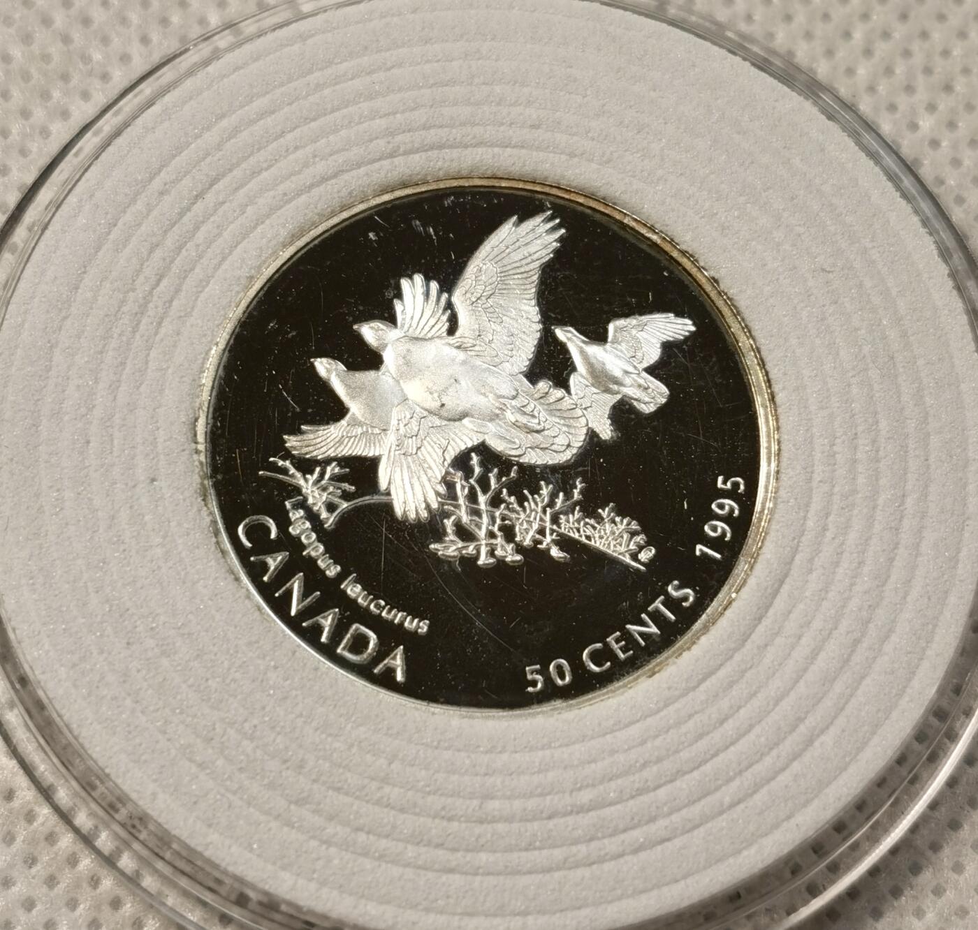 甄臻铺-世界币章拍卖（第39期）送拍享返佣金等优惠多多 加拿大白尾雷鸟 PF 精制 50分银币  1995 27.13mm 2.08mm 9.34g 925Ag